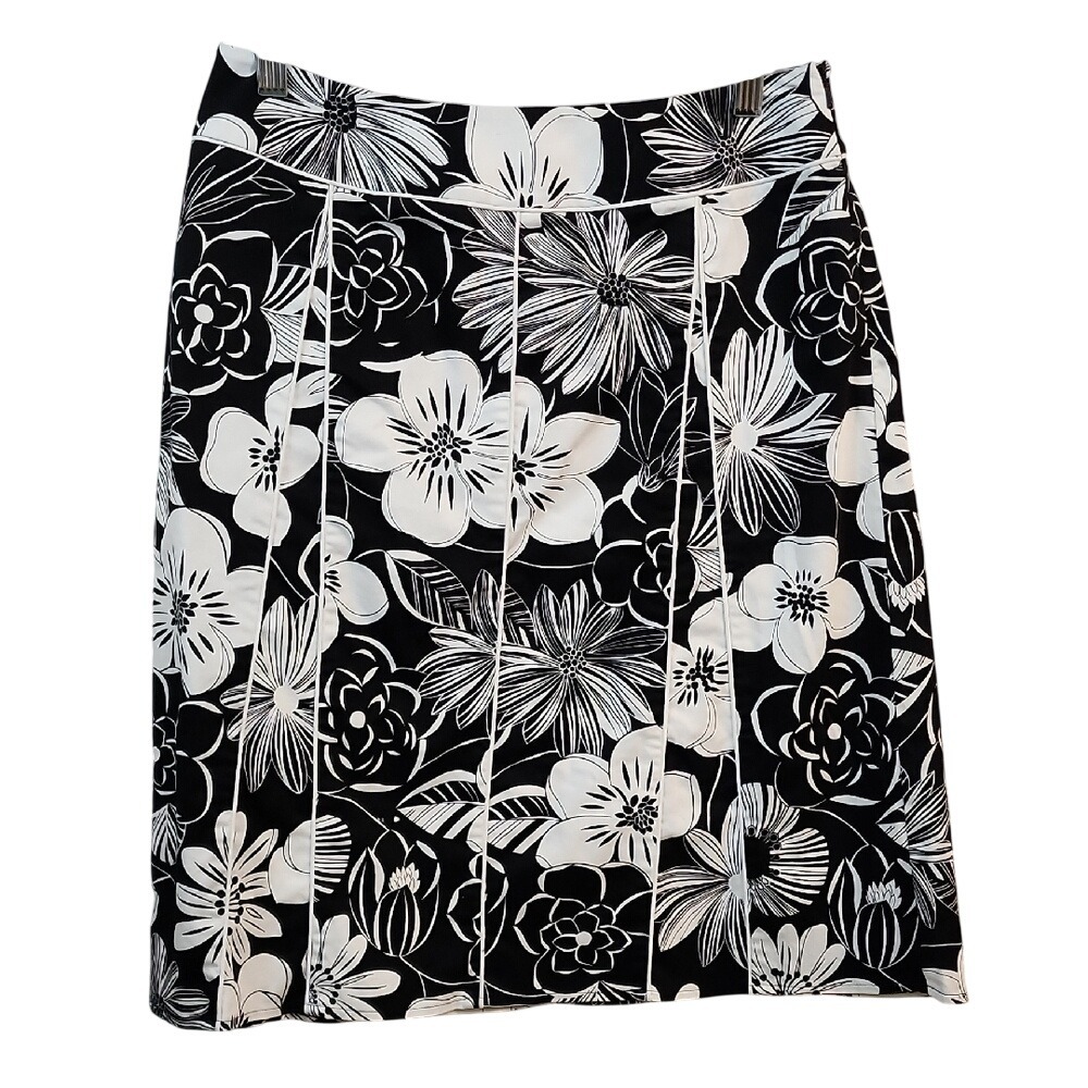 Grace Elements Black and White Floral A‎ Line Sratement Skirt 8